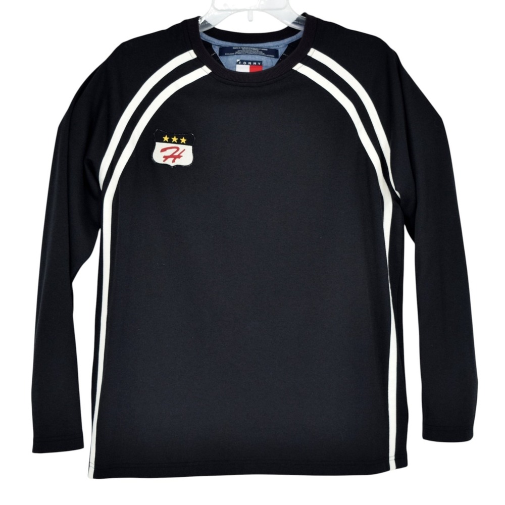 Vintage Tommy Hilfiger Long Sleeve T Shirt Men M Black Soccer Jersey Style Crest